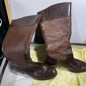 Fossil Two-Tone Brown Over-the-Knee Leather Boots Elizabeth Riding Espresso